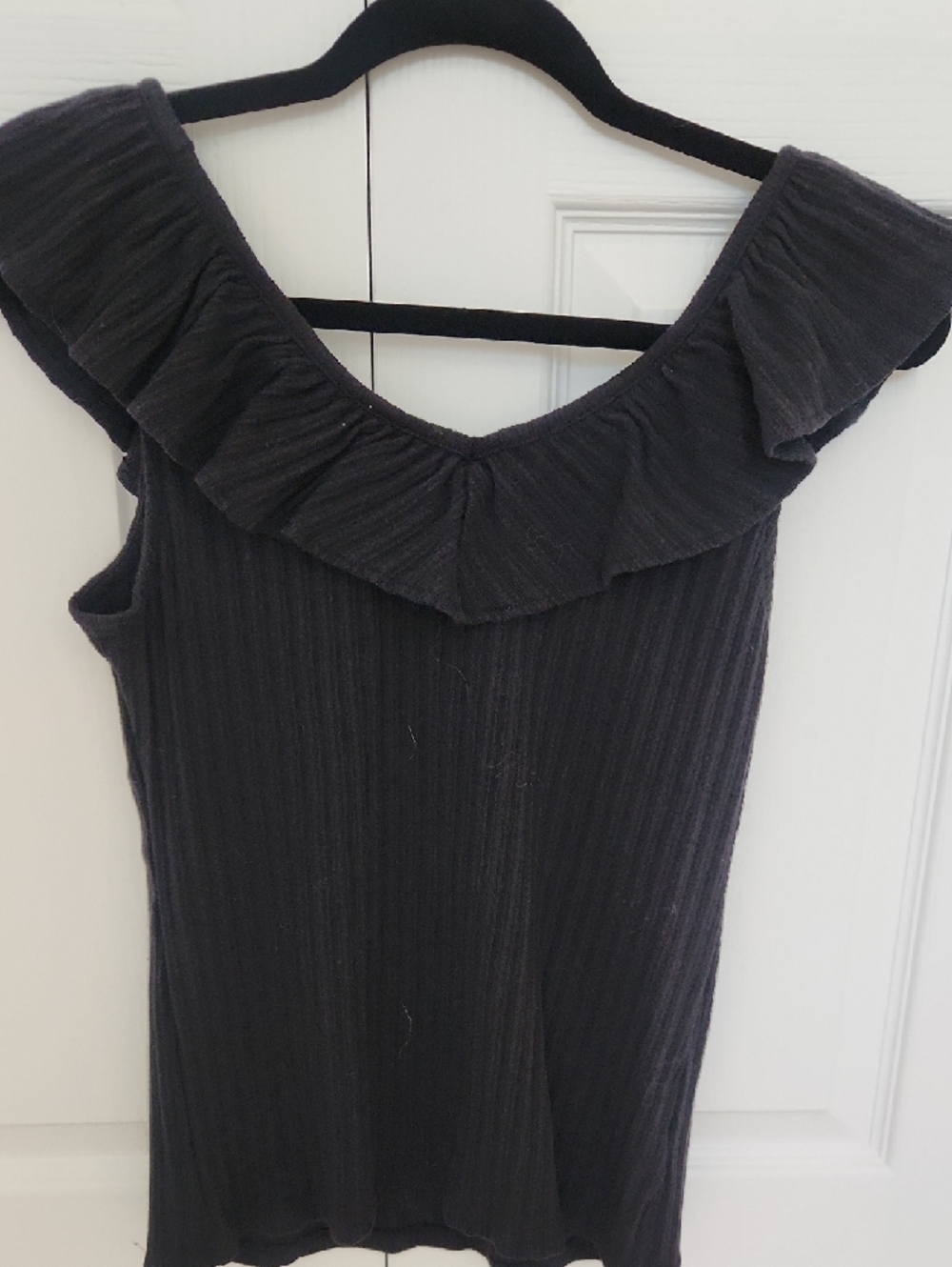Ann Taylor Factory Black Ruffle-Trim Ribbed Top - Picture 3 of 3